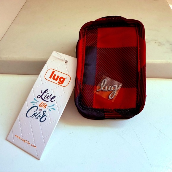 NWT Lug Drizzle Mini Zip Storage Pouch Plaid Red and Black - Picture 1 of 2